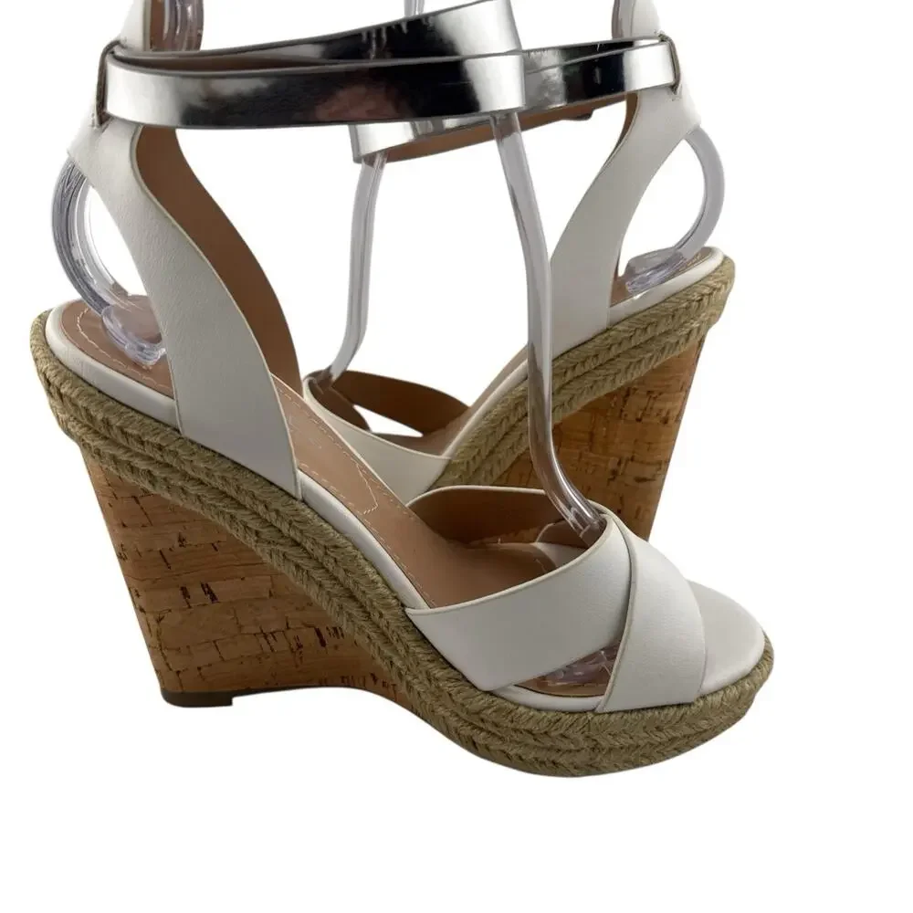CHARLES by CHARLES DAVID White Brit Platform Wedge Leather Sandal Size 5.5 M NWB